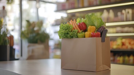 Fresh Produce in a Paper Bag at a Grocery Store