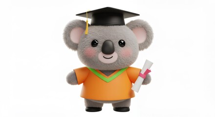 Cute koala graduate holding diploma