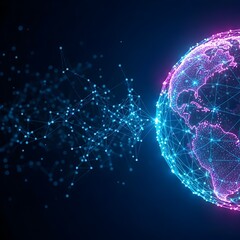 Obraz premium A global technology network connects the earth with dots and lines showcasing communication, innovation, and international connectivity.