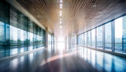 abstract soft focus background of a modern office corridor with blurred lights and architectural lines creating a clean and professional bokeh effect suitable for corporate presentations