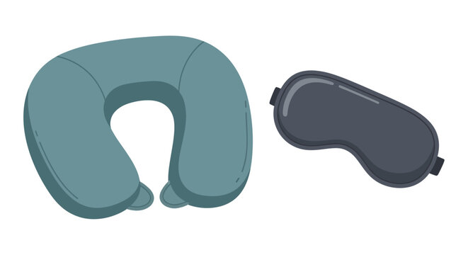 Travel Comfort Set: Blue Neck Pillow and Gray Sleep Mask Illustration