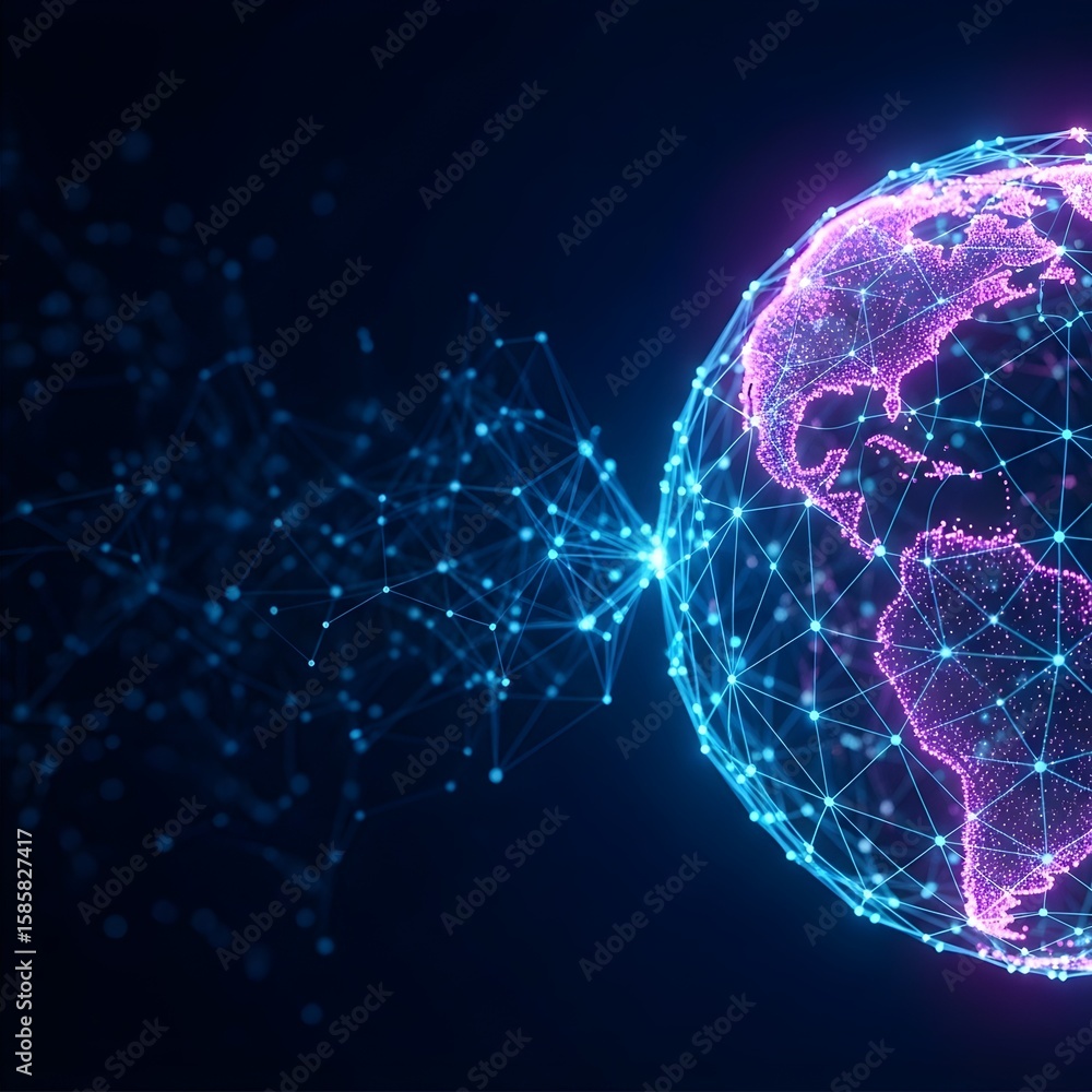 Poster a glowing digital globe visualizes a connected world, highlighting network lines and global communic