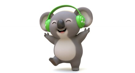 Playful cartoon koala wearing headphones