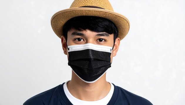 Young man wearing a mask and hat - Powered by Adobe