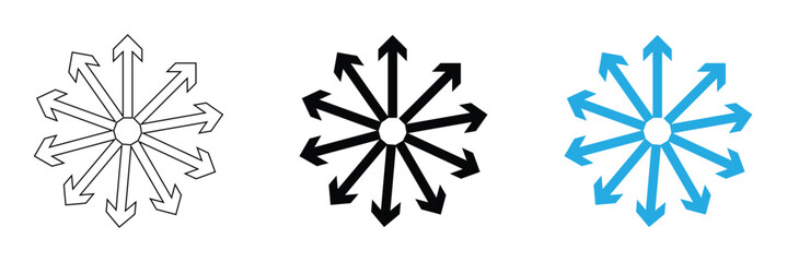 Inward arrows pointing to center. Epicenter icons set. Inward arrows collection. Inward arrow vector set. EPS 10 .  © Micro  Vector Market