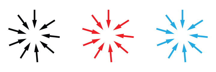 Inward arrows pointing to center. Epicenter icons set. Inward arrows collection. Inward arrow vector set. EPS 10 .  © Micro  Vector Market