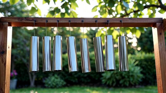 Outdoor wooden frame hanging metal wind chimes The softness of the wind chimes