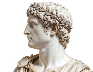 Obraz premium Bust of Roman Marble Emperor with Laurel Wreath, Side Angle, Isolated PNG.