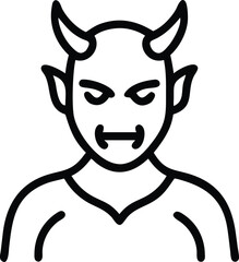 Obraz premium Outline illustration of a horned devil face with menacing expression and simple shirt