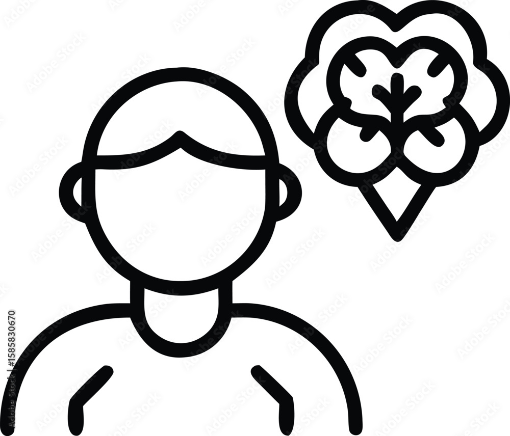 Poster outline illustration of a person with a thought bubble in a clean and simple style