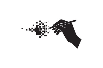 Hand with Pen Pixel Art Silhouette Design