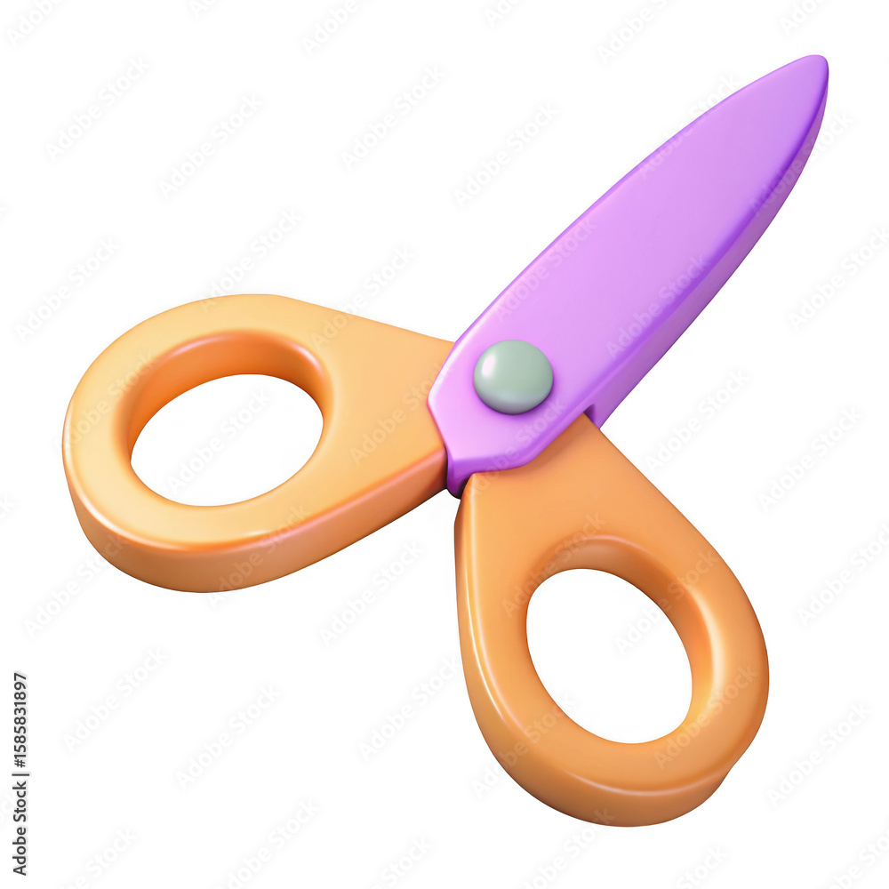 Poster 3d colorful scissors isolated on transparent background