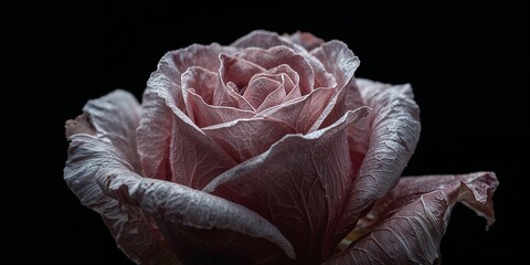Delicate Withered Pink Rose with Intricate Petal Texture on Dark Background
