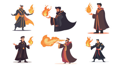 Fototapeta premium Elementalist Mage Breathing Fire – Front View Fantasy Character Illustration