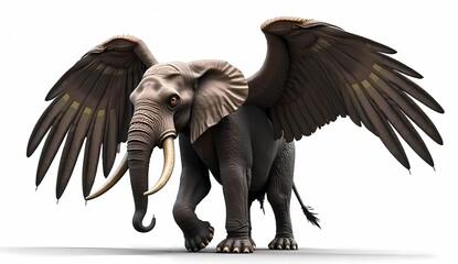 Illustration of an elephant with eagle wings isolated on a white background. Generate AI