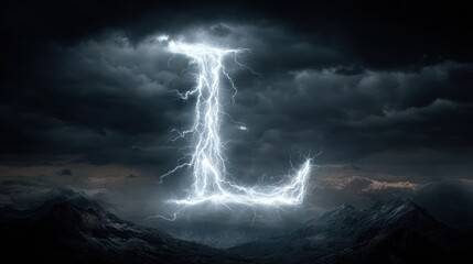 Lightning bolt letter L against stormy mountain backdrop