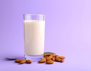 Glass of almond milk with almonds