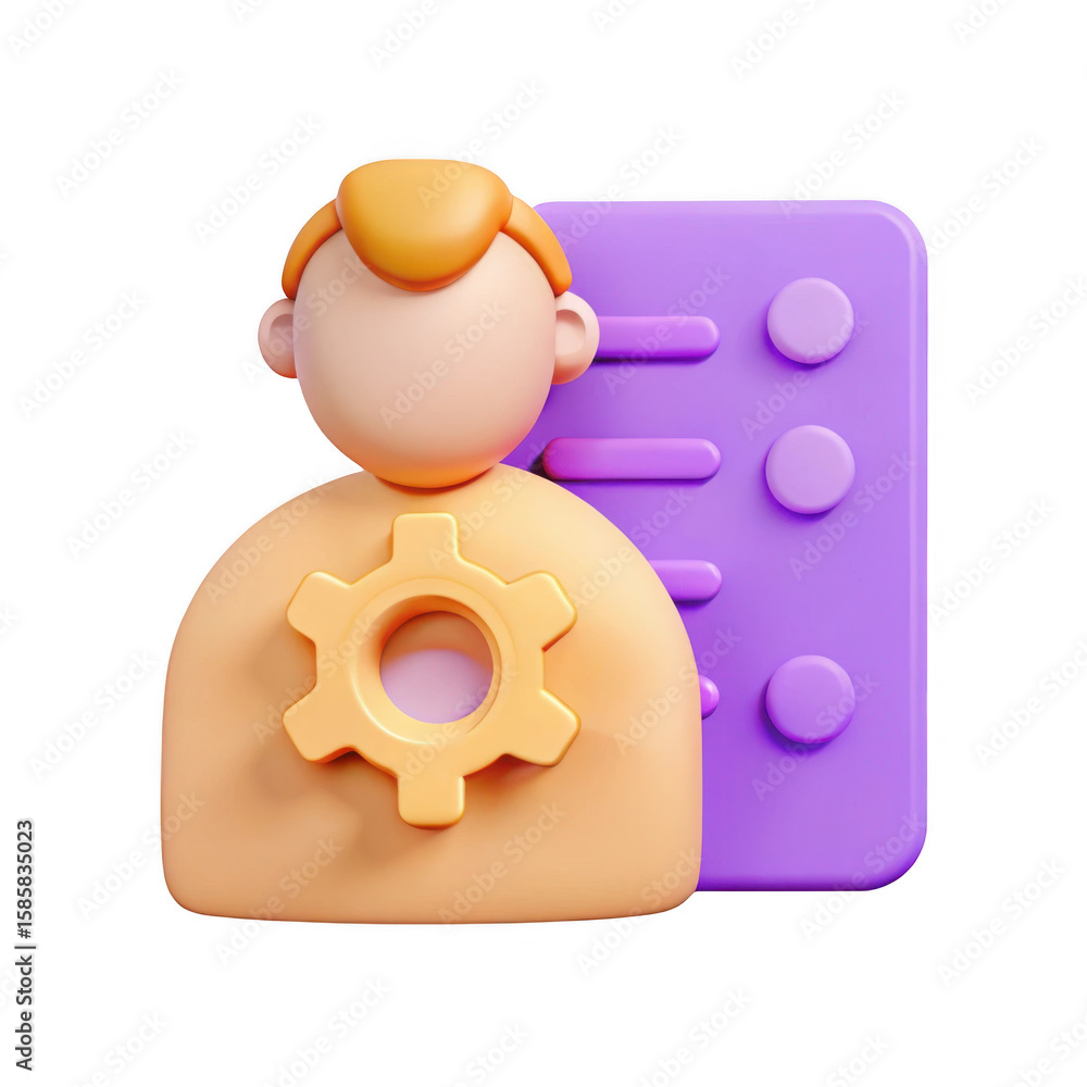 Poster 3d user profile with gear and checklist isolated on transparent background