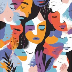 Emotional expressions in abstract art gallery space digital illustration vibrant environment close-up view self-discovery concept