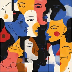 Expression of diversity artistic portraits of faces urban art gallery digital artwork vibrant colors close-up view concept of identity and unity