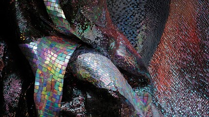 Intricate textile design with iridescent mosaic patterns.