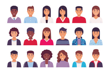 Fototapeta premium Diverse Faces: A set of hand-drawn illustrations of diverse individuals, each portrait captures a unique personality, ready to represent a wide array of characters.