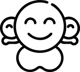 Outline illustration of happy plush toy with simple smile and cute ears