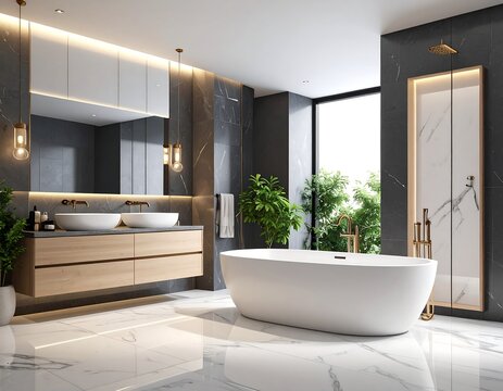 Modern, luxurious bathroom interior design - Powered by Adobe
