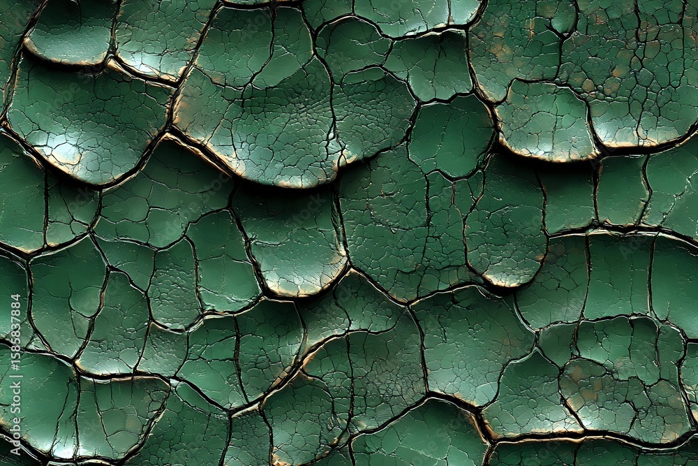 Aufkleber cracked and peeling green paint texture on old surface showing weathered patina and aged character, 