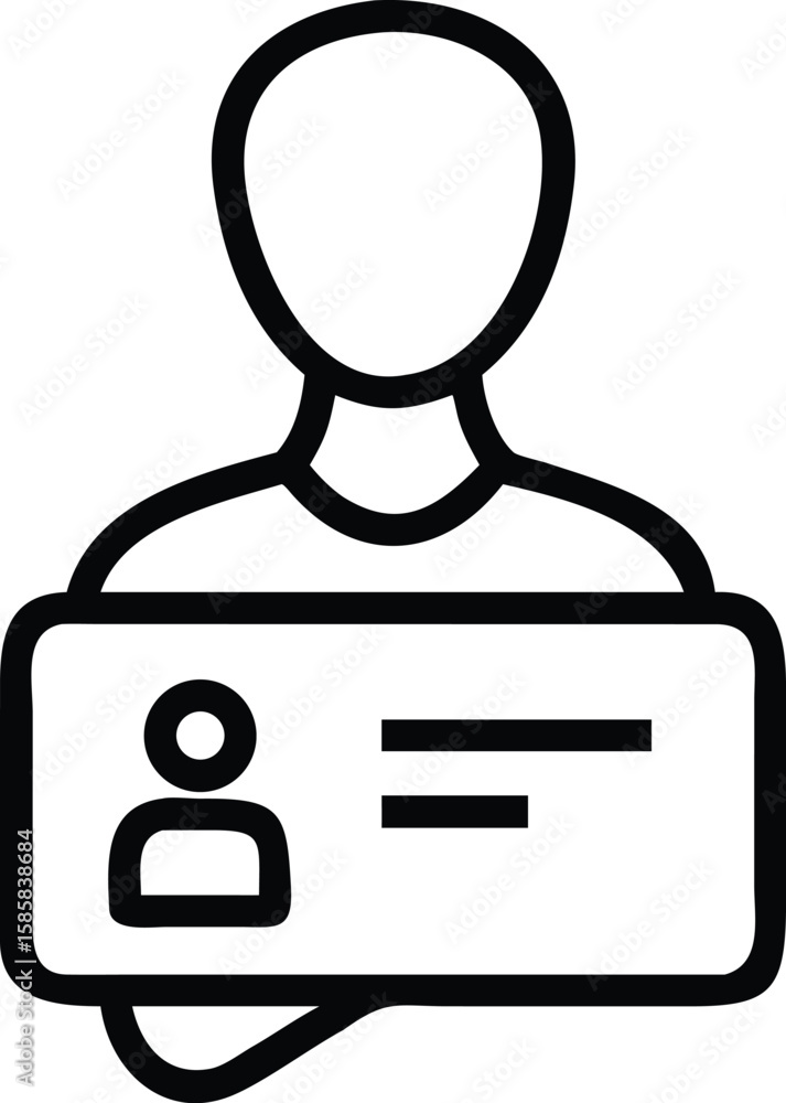 Poster outline illustration of person holding a name tag for user interface