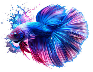 Fototapeta premium Floating Betta Fish with Stylized Splash Trail, Dynamic Mid-Swim Pose, 3D Icon Style, Transparent Background.