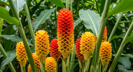 Obraz premium Vibrant Ginger Flowers: A Tropical Garden Delight