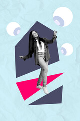 Poster image sketch vertical collage of happy girl guy stand eyeball look control jewish esoteric...