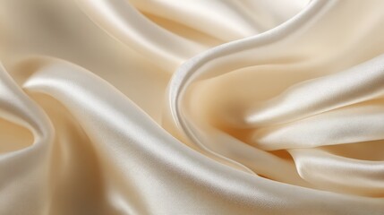 Obraz premium Smooth, creamy beige satin fabric with gentle folds and a lustrous, shiny texture creating an elegant and luxurious appearance.