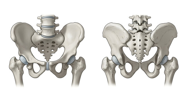 Human Pelvis: Anatomical Illustration, Anterior and Posterior Views