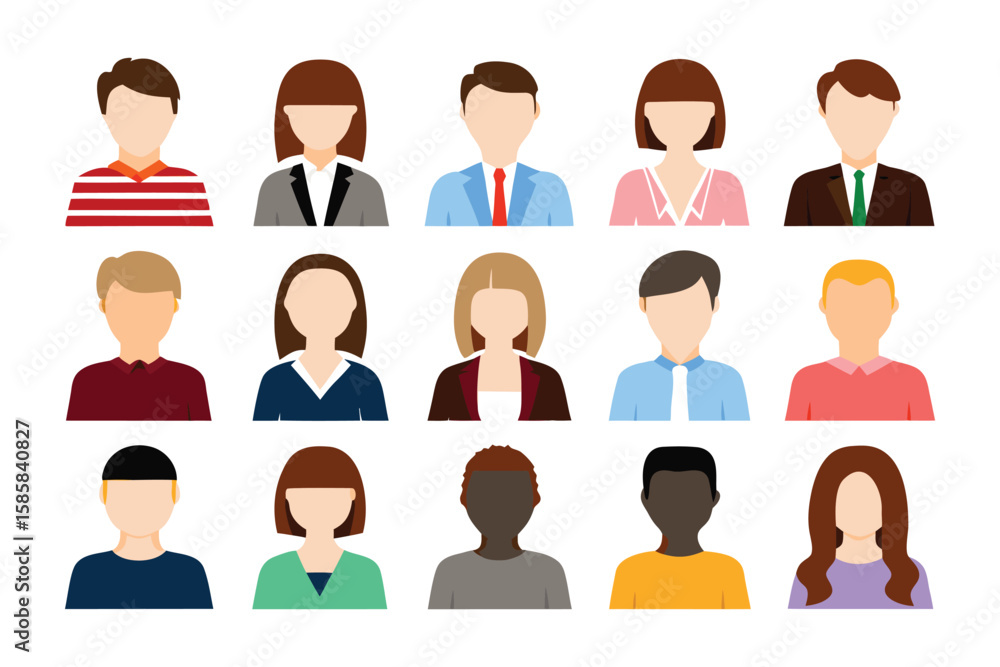 Poster diverse avatar collection: a collection of various avatars, representing different styles of people,