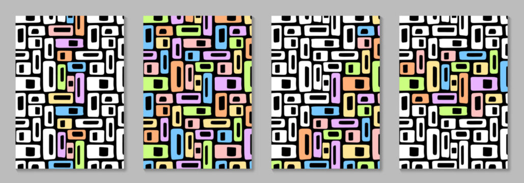 Cover design set with geometric minimalistic pattern. Colorful illustrations. Template for cover design, invitation, poster, flyer, menu design, social media, ads.