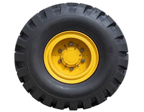Heavy-Duty Industrial Grader Wheel with Deep Tread, Front View, Isolated on Transparent Background