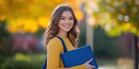 Fototapeta premium Smiling Student Girl in Autumn Campus