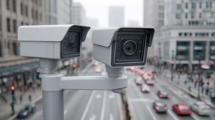 Multicamera surveillance system on a pole urban city gigapixel security footage public environment aerial view wireless cctv solution