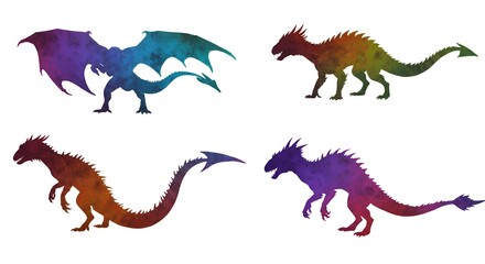 Naklejka premium Colorful dragon silhouettes isolated on white background