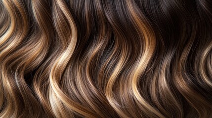 Naklejka premium Close-up of vibrant, wavy, highlighted brown hair