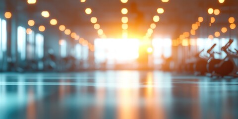 Gym Interior, Blurred Bokeh Lights, Fitness Center Ambiance