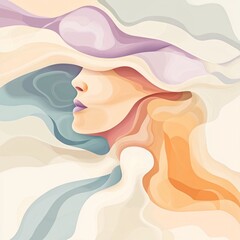 Artistic representation of a contemplative woman abstract space digital artwork soft color palette close-up perspective themes of identity and emotion