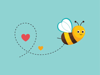 Dotted line heart shape with flying bee