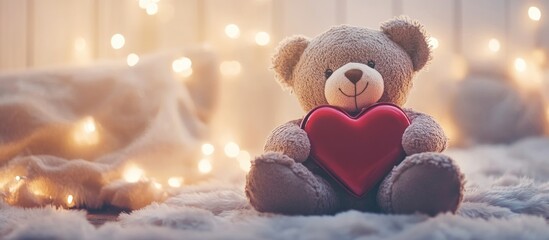 Teddy bear with heart, soft lighting