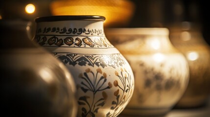 Close-up of decorative ceramic vases