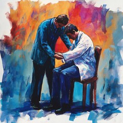 Healing conversations a compassionate encounter between a therapist and patient in a colorful abstract setting emphasizing emotional support and trust