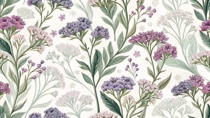 Seamless digital pattern vector illustration. Wisteria Purple green leaves. For printing on fabric or wallpaper.