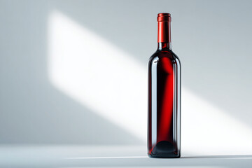 Red Wine Still Life: Sleek bottle with dramatic lighting against a clean, modern white backdrop.